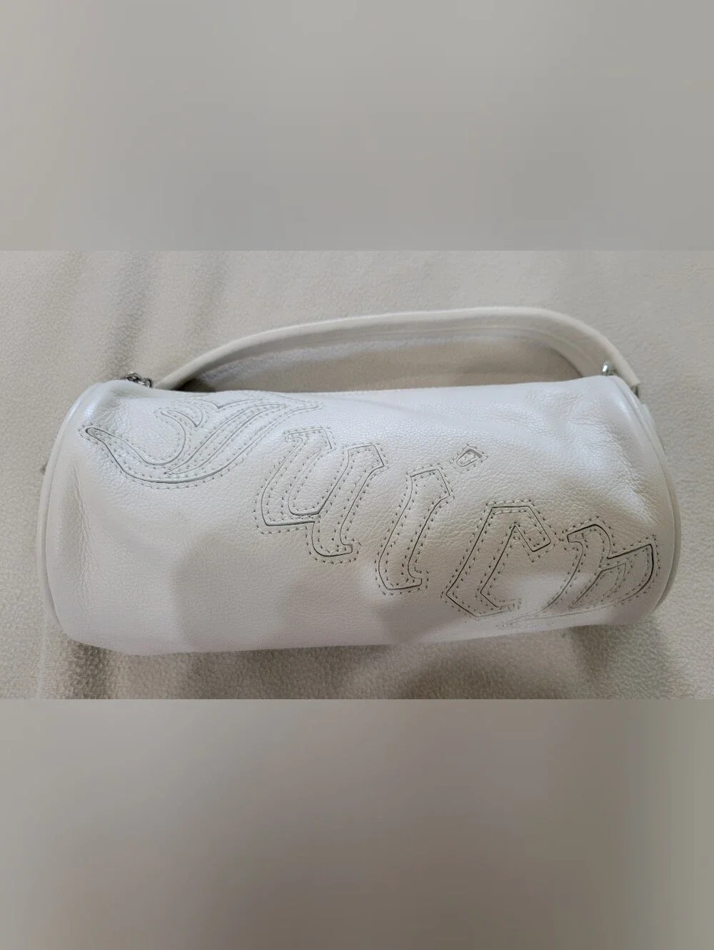 Vintage Juicy Couture White Leather Logo Barrel Bag